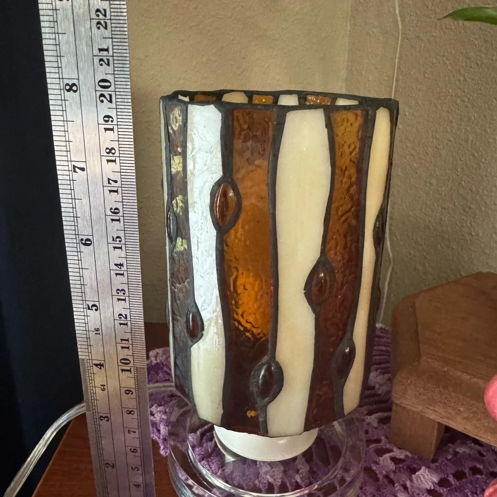 Tiffany Inspired Stained Glass Table Lamp with Orange and Black Accents